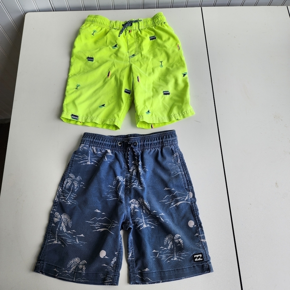 Lot Of 2 Boys Nordstrom Billabong Carter’s Blue Yellow Swim Trunks Shorts Sz 7